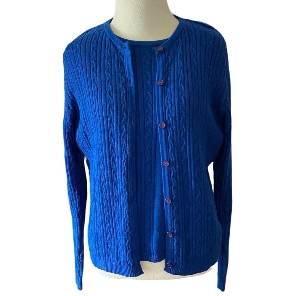 Vintage royal Blue Pendleton 100% cotton Cardigan Sweater set, Size S petite.